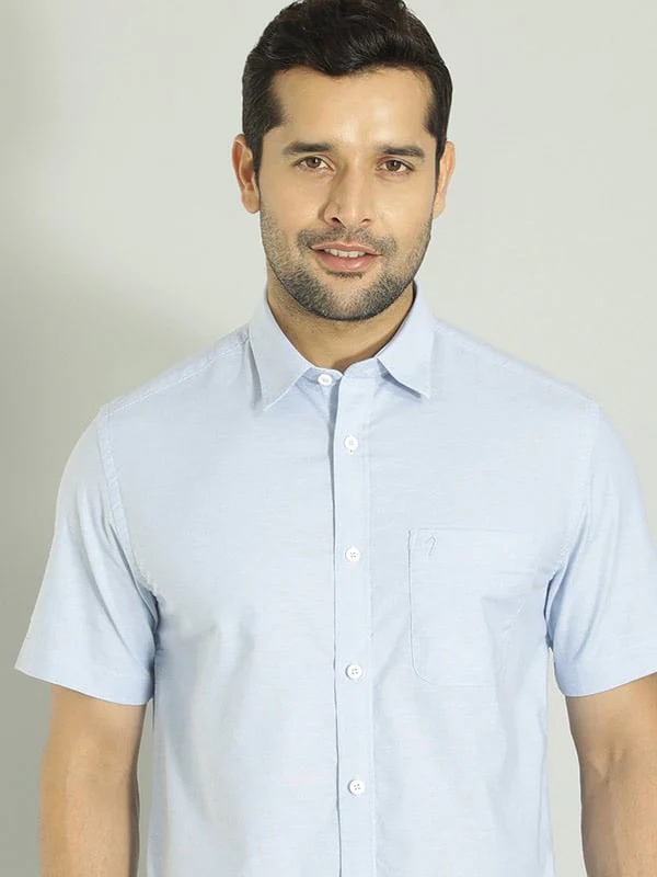 Indian Terrain Men's Slim Fit Half Sleeve Solid Blue Shirt